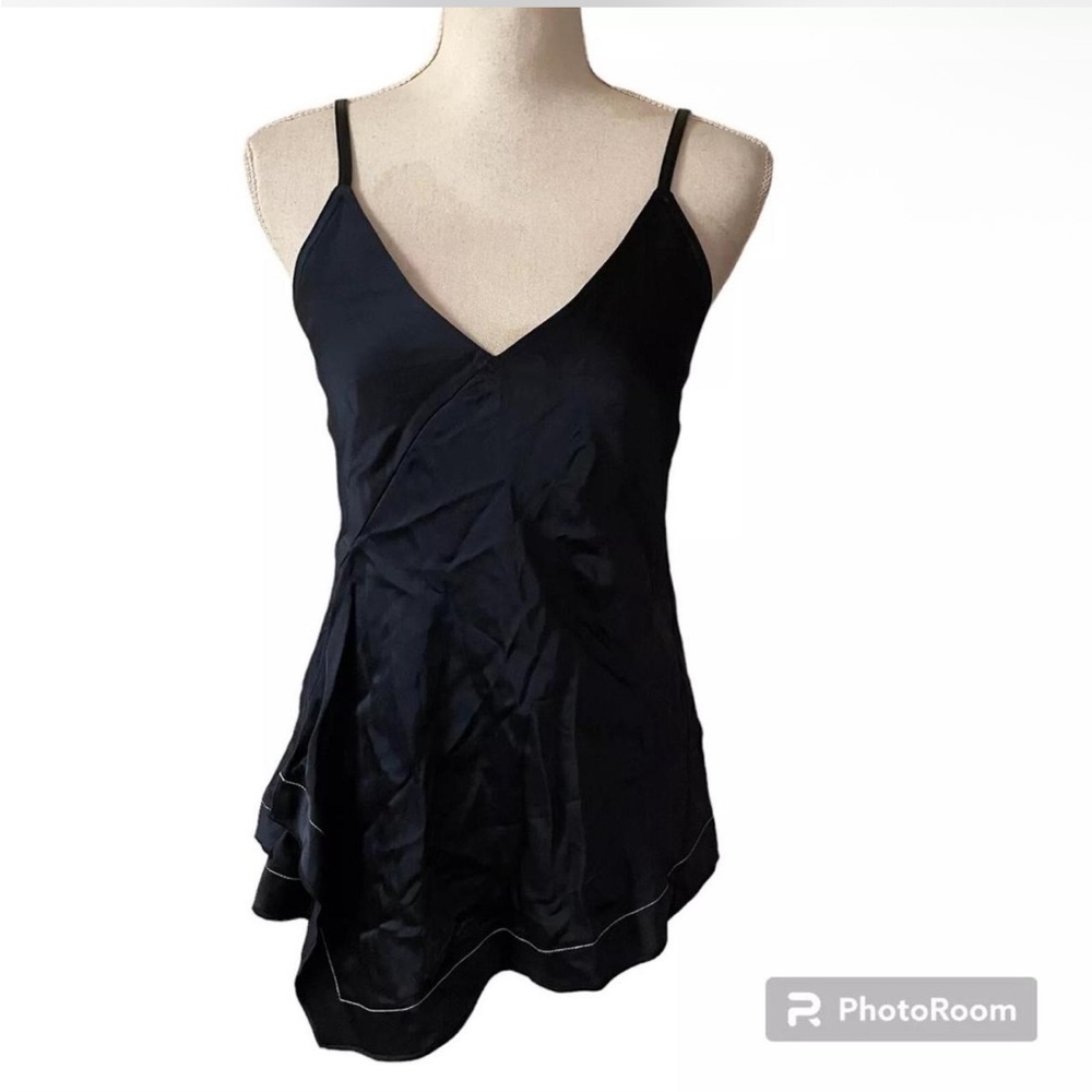 NWT Helmut Lang Navy Contrast Stitch Satin Scarf Top Cami Size 2